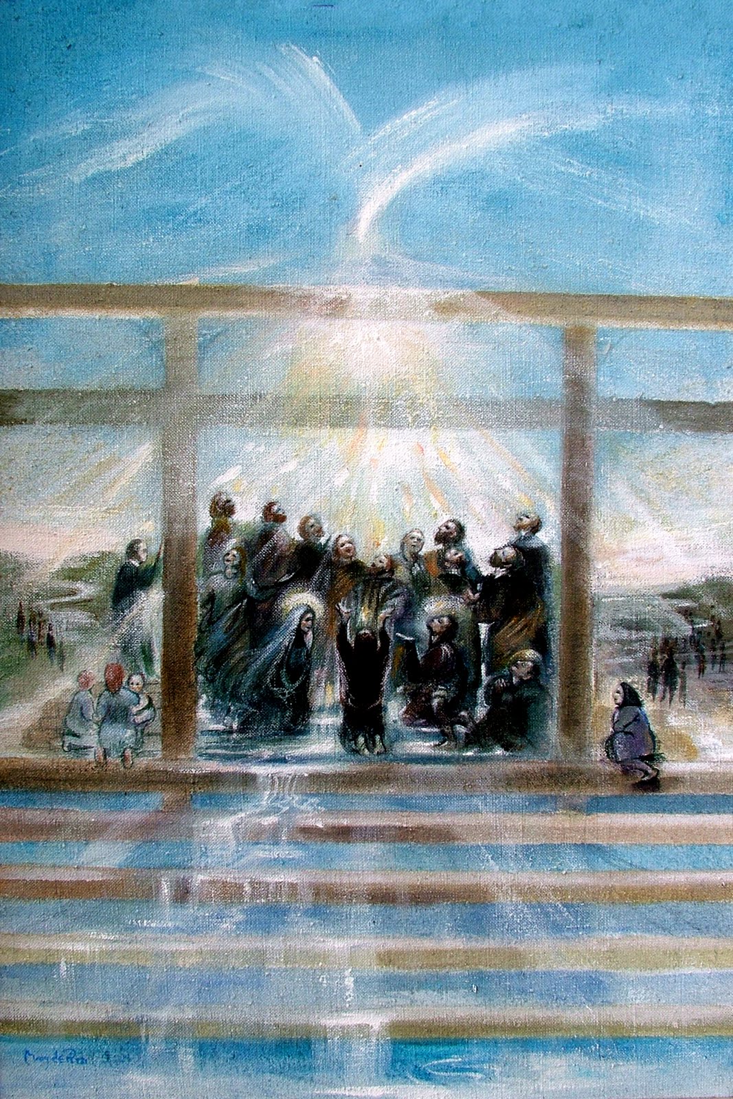 A painting depicting Pentecost with the Holy Spirit descending upon the apostles.